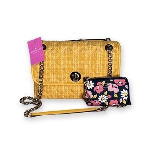 Kate Spade Natalia Tweed Small Flap Quilted Bag and Road Trip Flora Wallet